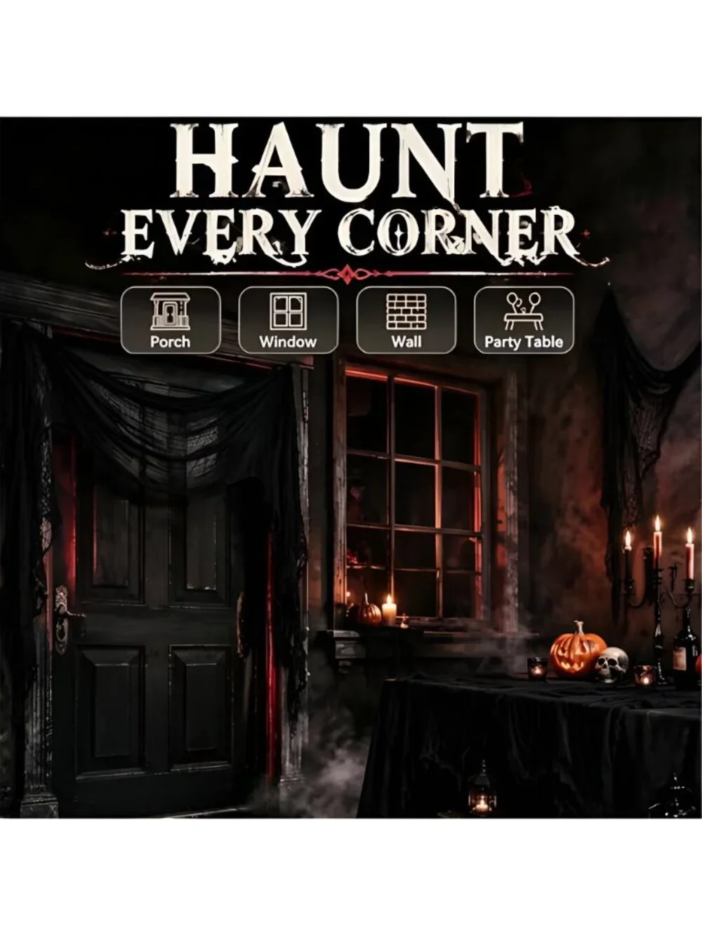 5 Pack 30x90 Black Halloween Cloth Creepy Cloth Tattered Gauze Decor